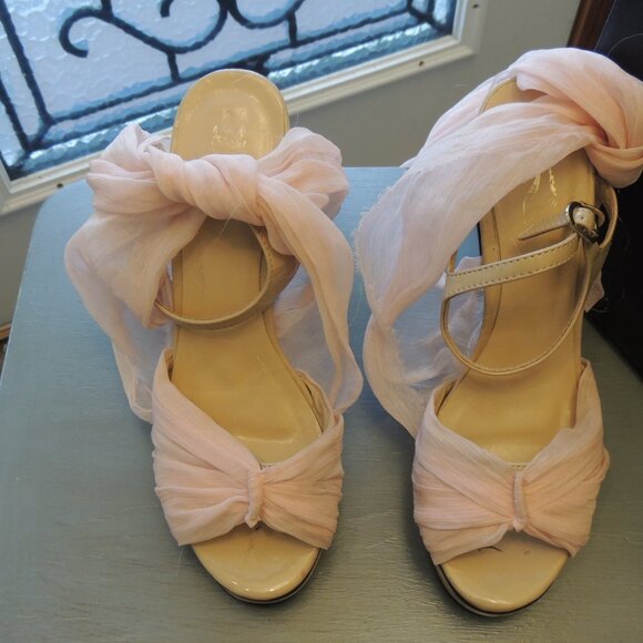 Pink Chiffon Wrap High Heel Sandals – Size 39 - Picture 2 of 9
